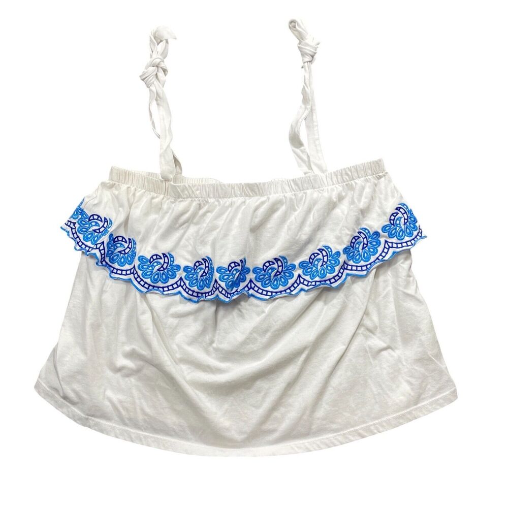 Lilly Pulitzer XL Convertable Top Adjustable Strap Lined White Blue Cotton Blend